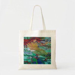 Bolsa Tote Sereia Nadando com Borboletas Fantasia Arte