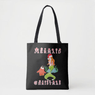 Bolsa Tote Sereia Natal e Pinguim Engraçado