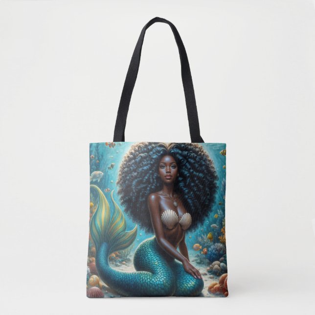 Bolsa Tote Sereia Negra Arte Submarina (Frente)