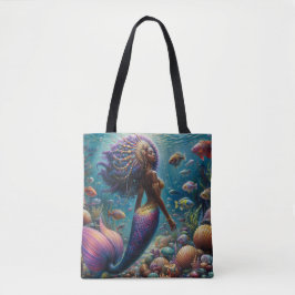 Bolsa Tote Sereia Negra Com Cauda Roxa Submarina