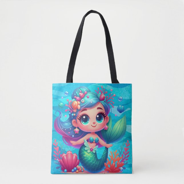 Bolsa Tote Sereia submarina, branca (Frente)