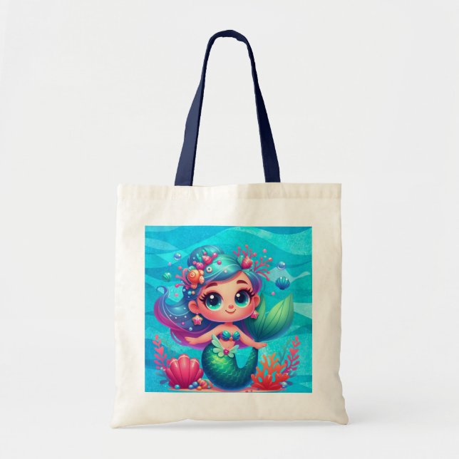 Bolsa Tote Sereia submarina, branca (Frente)