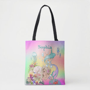 Bolsa Tote Sereia Tema Cute Arco Arco-Íris