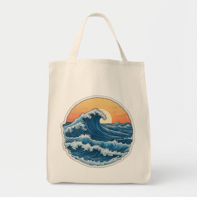 Bolsa Tote Serene Blue Ocean Onda Arte Costeira (Frente)