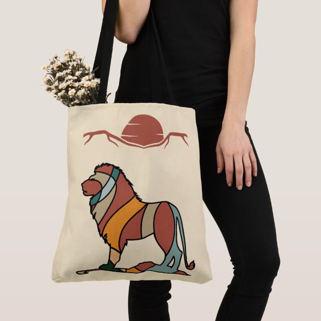 Bolsa Tote Serene Savanna Kind Lion Abstract Modern Earthy  (Close Up)