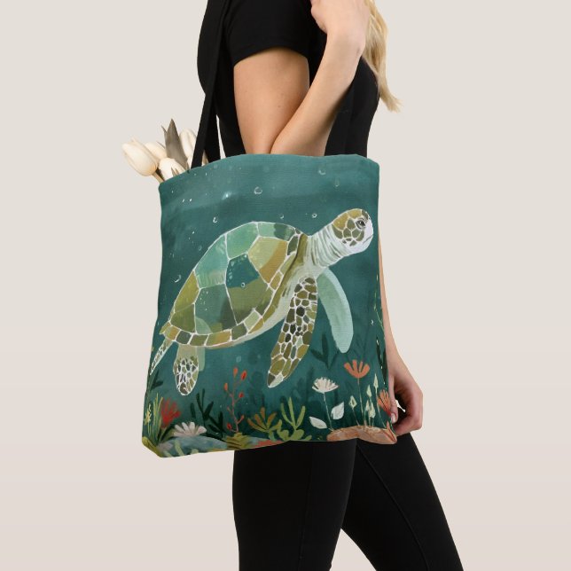 Bolsa Tote Serene Sea Turtle: Oásis Submarino (Close Up)