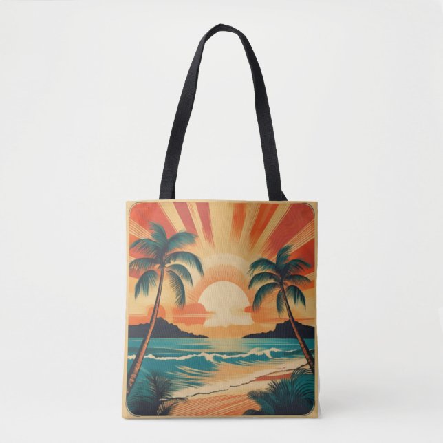 Bolsa Tote Serene Tropical Sunset com Palmeiras (Frente)