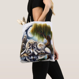Bolsa Tote Serenidade ao Luar Um Lobo Adormecido
