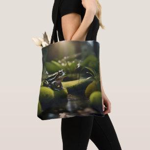 Bolsa Tote Serenidade Esmeralda: Uma Rã Verde junto ao Rio,