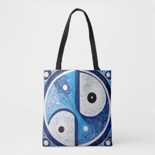 Bolsa Tote Serenidade Geométrica: Yin Yang Azul e Branco