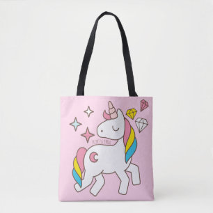 Bolsa Tote Série Monograma: Unicórnios Cons - Estrelas e Di