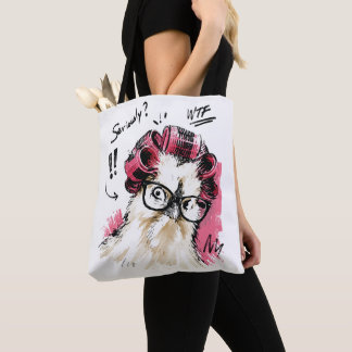 Bolsa Tote Sério? Galinha engraçada com rolos de cabelo e ócu