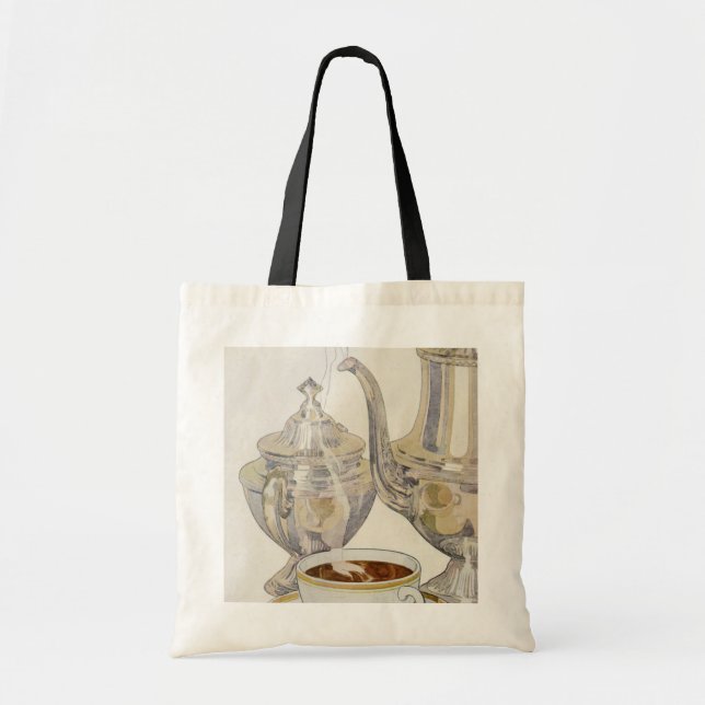 Bolsa Tote Serviço de Café Prata Vintage (Frente)