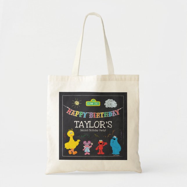 Bolsa Tote Sesame Street Pals Chalkboard Rainbow Aniversário (Frente)