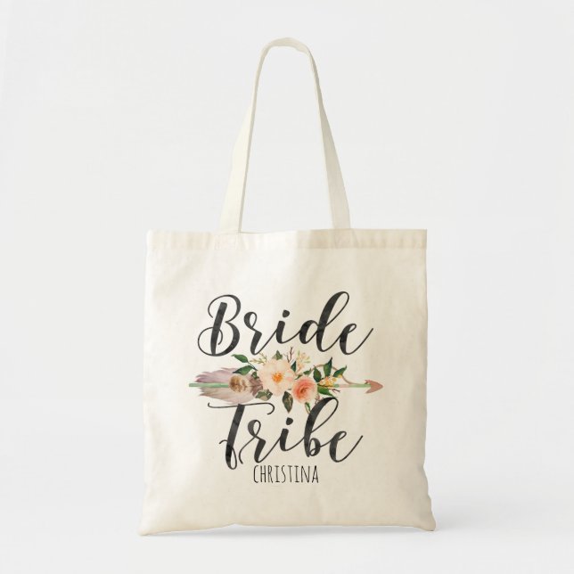 Bolsa Tote Seta Floral de Penas de "Tribo Brilhante" Personal (Frente)