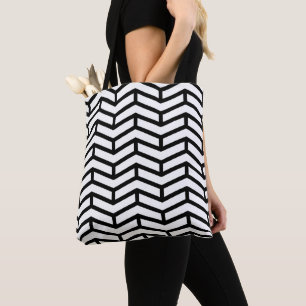 Bolsa Tote Setas Nítidas em Oposição de Chevron Branco Preto