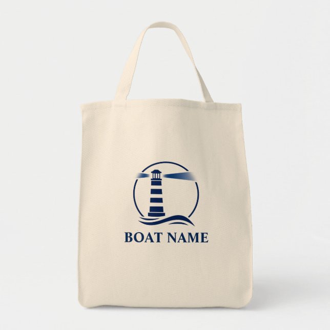 Bolsa Tote Seu Boat Name Lighthouse Ecoendly Grocery (Frente)