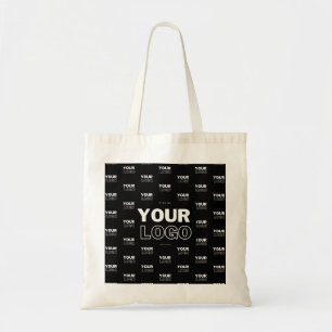 Bolsa Tote Seu Logotipo & Fundo Logotipo Repetitivo   Preto