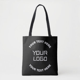 Bolsa Tote Seu logotipo ou imagem e texto editável Preto e