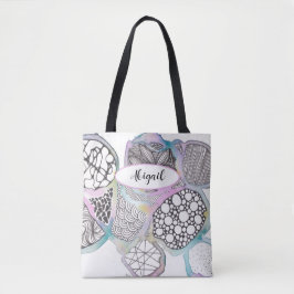 Bolsa Tote Seu nome, bonito arte pastel rosa e azul