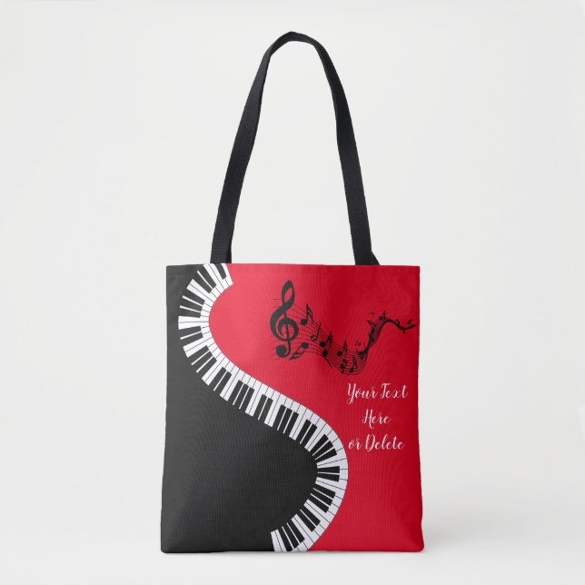 Bolsa Tote Seu nome/Cor Red Treble Clef Piano Chaves Música (Frente)