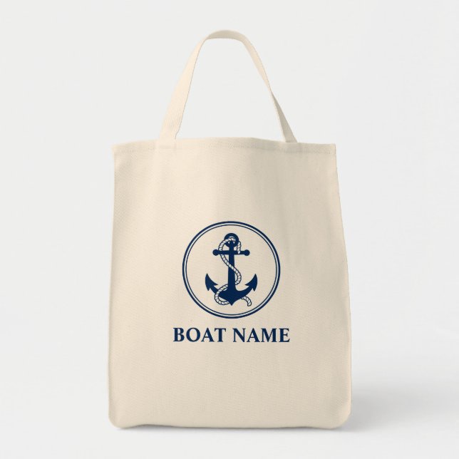 Bolsa Tote Seu Nome De Barco Rope Anchor Compras Ecológicas (Frente)