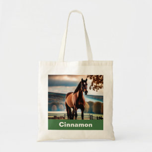 Bolsa Tote Seu nome de foto do cavalo