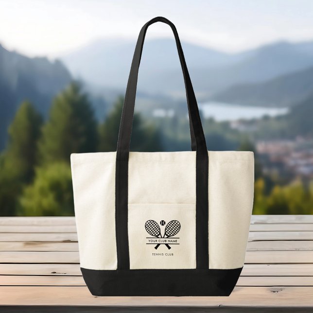 Bolsa Tote Seu nome do country Club Tênis da equipe Swag (Lawn Tennis Club Name Black Rackets Motif Tote Bag)