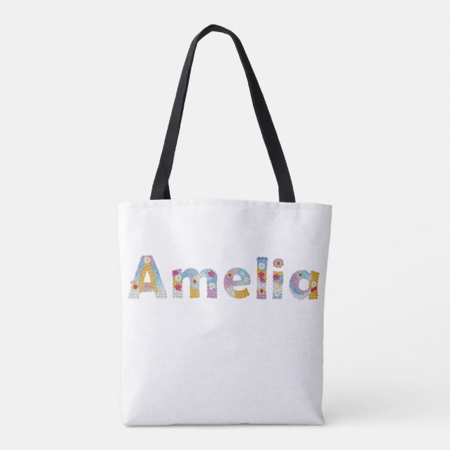Bolsa Tote Seu nome em letras florais artísticas / Amelia (Verso)
