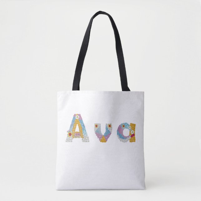 Bolsa Tote Seu nome em letras florais artísticas / Ava (Frente)