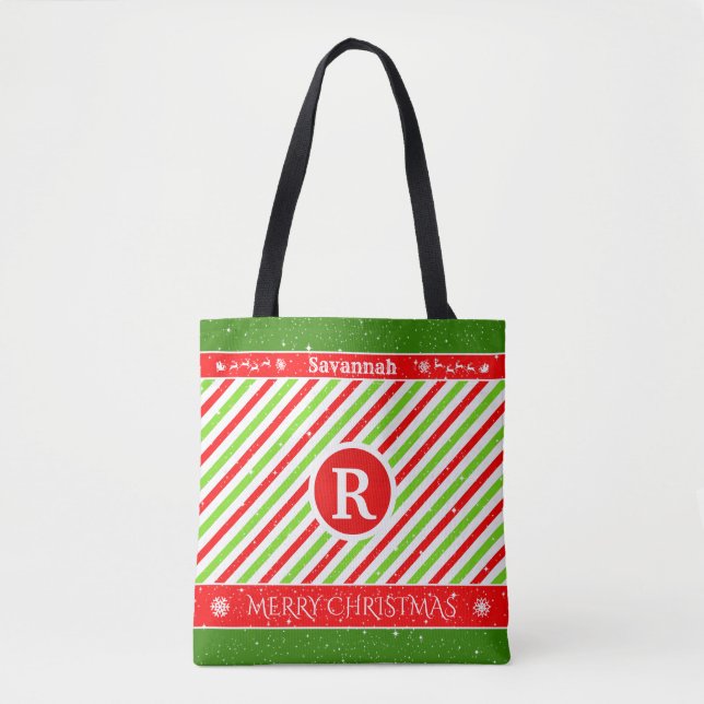 Bolsa Tote Seu nome | Monograma no Natal (Frente)