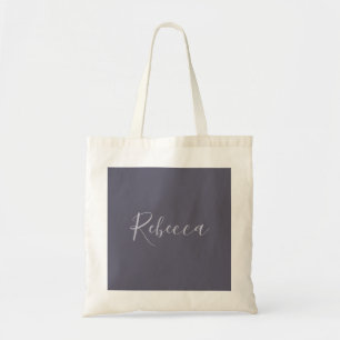 Bolsa Tote Seu Nome Script Lavanda Elegante em Roxo Turvo