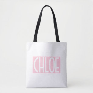 Bolsa Tote Seu Nome Texto Branco em Negrito sobre Rosa Clar