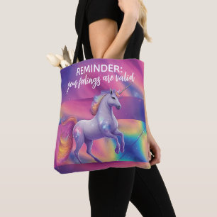 Bolsa Tote Seus Sentimentos São Válidos Unicórnio Tie Dye Arc