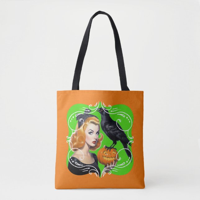 Bolsa Tote Sexy Halloween Girl e Raven (Frente)