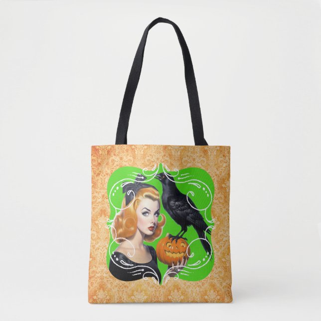Bolsa Tote Sexy Halloween Girl e Raven (Frente)