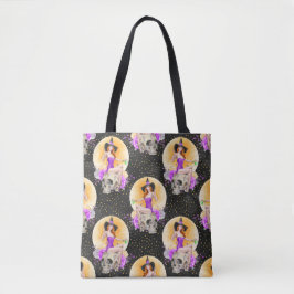 BOLSA TOTE SEXY HALLOWEEN WITCH NO CRÂNIO COM FLORES