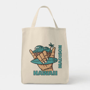 Bolsa Tote Shaka do Surf de Localização e Nome Personalizado