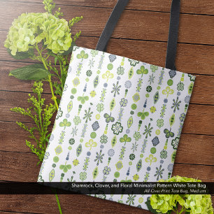 Bolsa Tote Shamrock, Clover, Padrão Minimalista Floral Branco