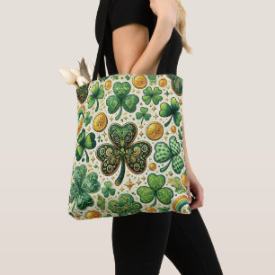 Bolsa Tote Shamrock irlandês e Ruas Douradas. Dia de Patrick