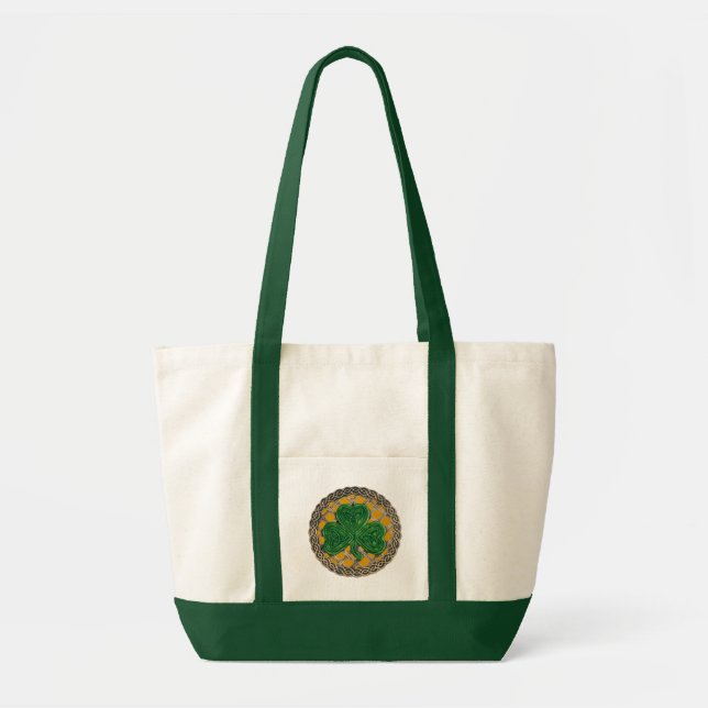 Bolsa Tote Shamrock, Latice E Nódulos Celtais Em Dourado Saco (Frente)