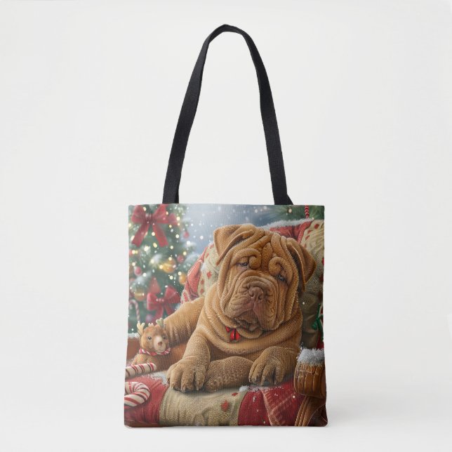 Bolsa Tote Shar Pei Cachorro Festivo (Frente)