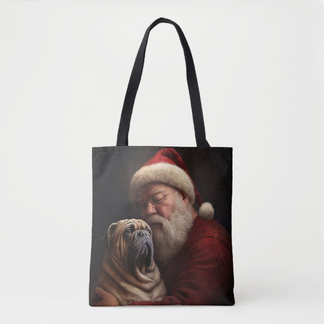 Bolsa Tote Shar Pei Com Papai Noel Natal Festivo (Frente)