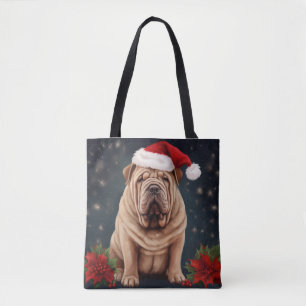 Bolsa Tote Shar Pei Dog no Natal da Neve