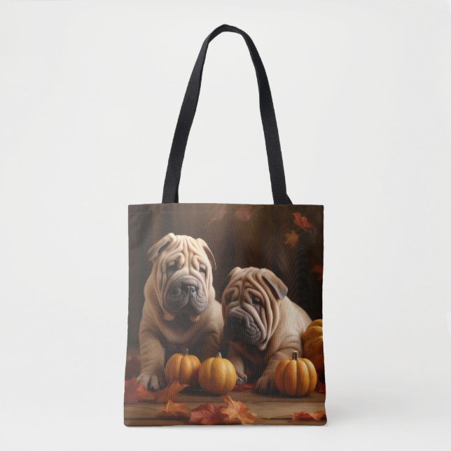 Bolsa Tote Shar Pei Puppy Autumn Delight Pumpkin (Frente)