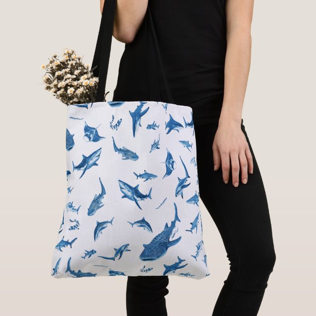 Bolsa Tote Sharks & Manta Rays｜Ocean Art Design (Close Up)