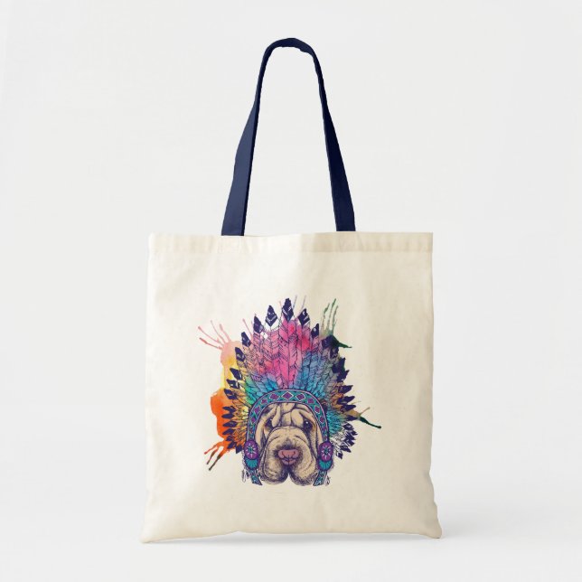 Bolsa Tote Sharpei - Chefe Indígena Nativo Americano (Frente)