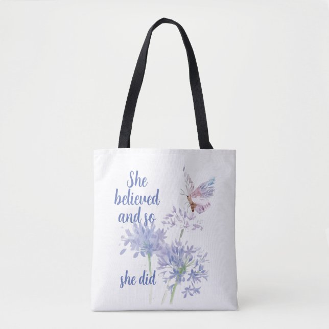 Bolsa Tote She believed and so Motivational Quote Butterfly (Frente)