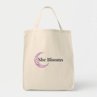 Bolsa Tote She Blooms Floral Inspirational Tote Bag