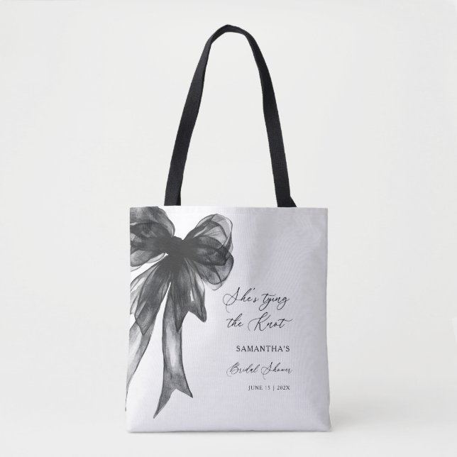 Bolsa Tote She’s Tying The Knot Black Bow Bridal Shower (Frente)